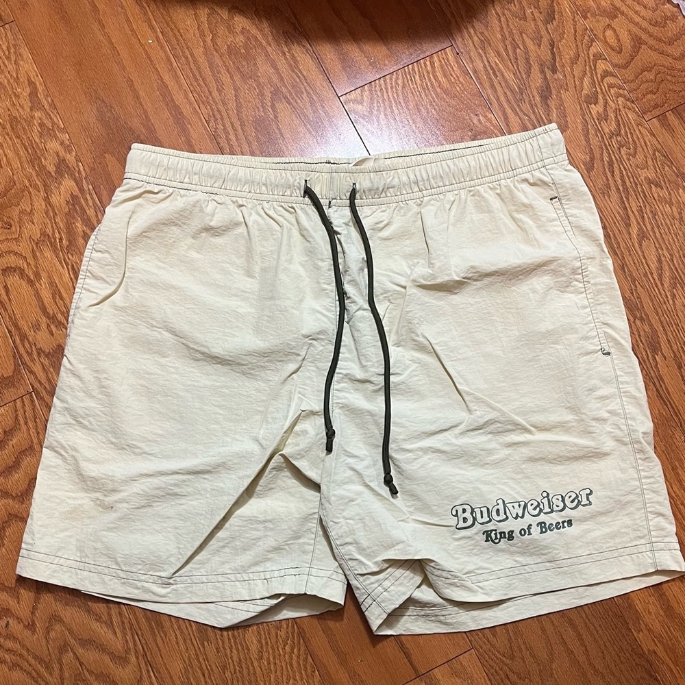 Budweiser tan/cream beach shorts from PacSun